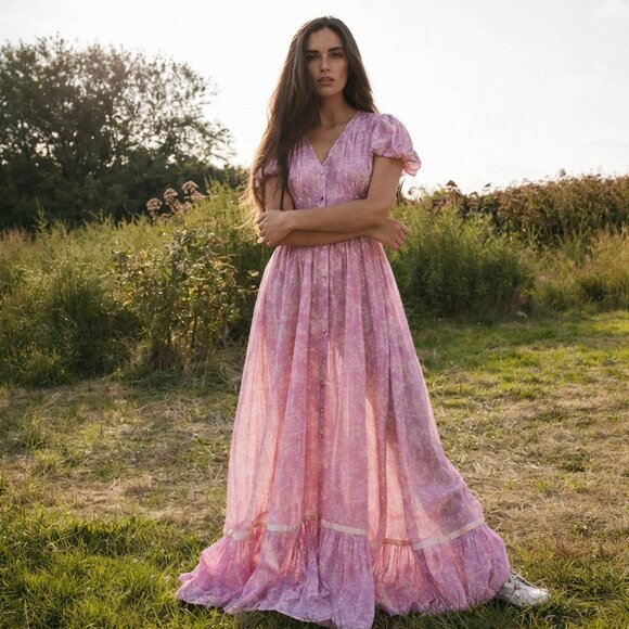 LoveShackFancy Briony Maxi Dress in Mulberry Sunrise $495